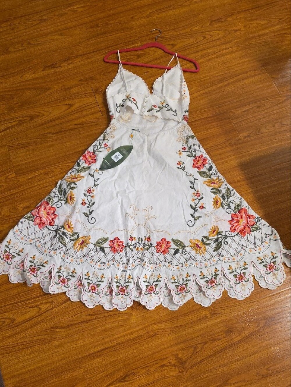 White Floral Embroidered V-Neck Midi Dress - Picture 5 of 6